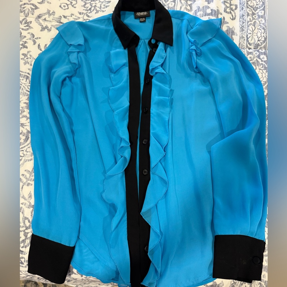 Prabal Gurung Vibrant Blue Shirt with Black Collar for Target